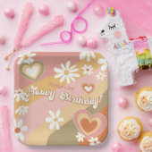 Groovy 70sデイジー花ハートレインボー誕生日 ペーパープレート (パーティー)