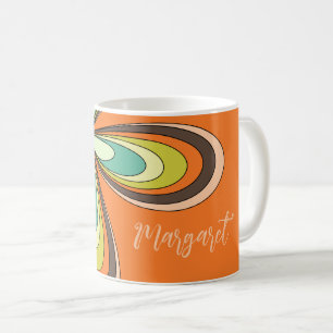 Groovy 70sヒッパイフラワーオレンジレトロデイジー名 コーヒーマグカップ
