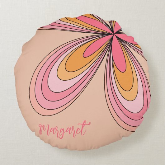 Groovy 70sヒッパイフラワーピーチファズデイジー名 ラウンドクッション (裏面)