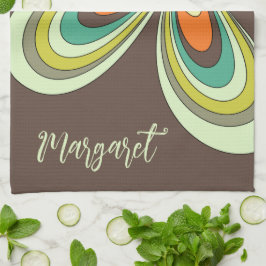 Groovy 70sヒッパイフラワーブラウンレトロデイジー名 キッチンタオル