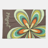 Groovy 70sヒッパイフラワーブラウンレトロデイジー名 キッチンタオル (横)