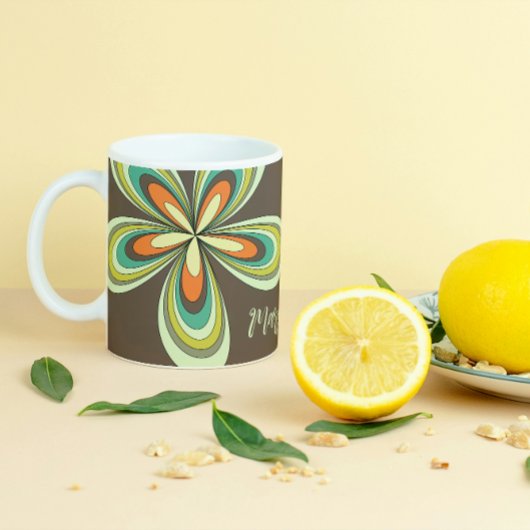 Groovy 70sヒッパイフラワーブラウンレトロデイジー名 コーヒーマグカップ