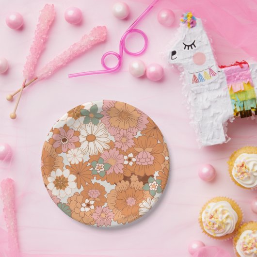 Groovy 70sヒッピーフローラベビーシャワー紙プレート ペーパープレート (パーティー)