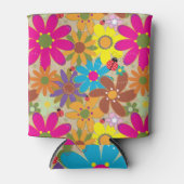 Groovy 70sヒッピーフローラレトロフラワーパワー 缶クーラー (正面)