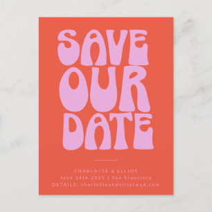 Groovy 70sピンクオレンジシンプル色の日付を保存 ポストカード