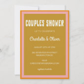 Groovy 70sピンクマスタードカラフルカップルのシャワー 招待状 (正面)