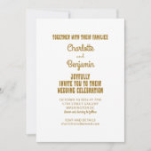 Groovy 70sピンク金ゴールドオールインワンレトロ結婚 招待状 (正面)