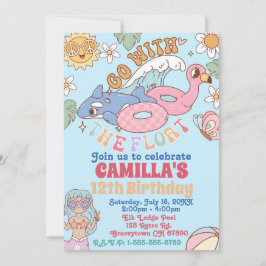 Groovy 70sプールパーティー誕生日招待状 招待状