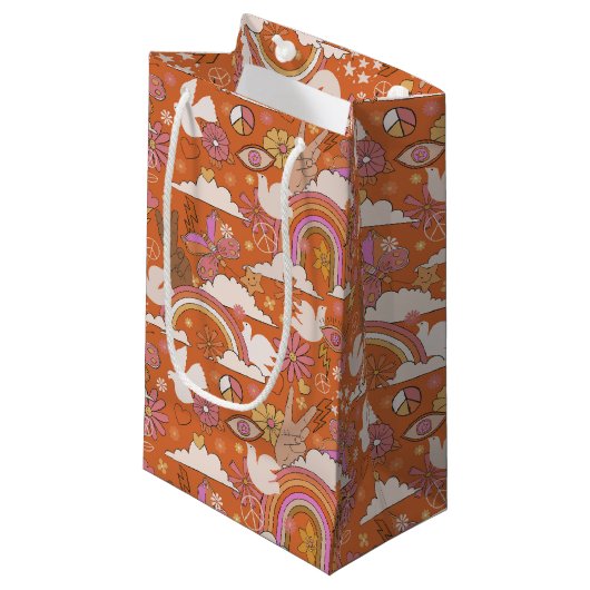 Groovy 70sレトロヒッパイピースオレンジボヘミア スモールペーパーバッグ (正面アングル)