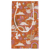 Groovy 70sレトロヒッパイピースオレンジボヘミア スモールペーパーバッグ (正面)