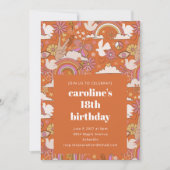 Groovy 70sレトロヒッパイピースオレンジ18誕生日 招待状 (正面)