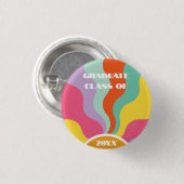 Groovy 70sレトロピン教育カラフル卒業 缶バッジ (正面&裏面)
