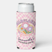 Groovy 70sレトロワイルドフラワーパワー誕生日 スリム缶クーラー (Seltzer正面)