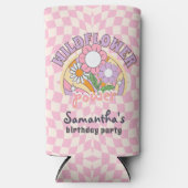 Groovy 70sレトロワイルドフラワーパワー誕生日 スリム缶クーラー (正面)