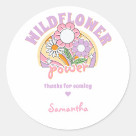 Groovy 70sレトロワイルドフラワーパワー誕生日 ラウンドシール