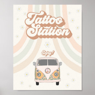 groovy 70sレトロtattoo駅の好意の看板 ポスター