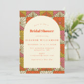 Groovy 70sヴィンテージオレンジフローラブライダルシャワー 招待状 (スタンド正面)