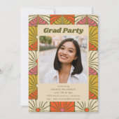 Groovy 70sヴィンテージオレンジフローラ卒業写真 招待状 (正面)