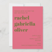 Groovy 70sヴィンテージピンクグリーンフローラバルミツワー 招待状 (正面)