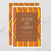 Groovy 70s波線オレンジとブラウン結婚の 招待状 (正面/裏面)
