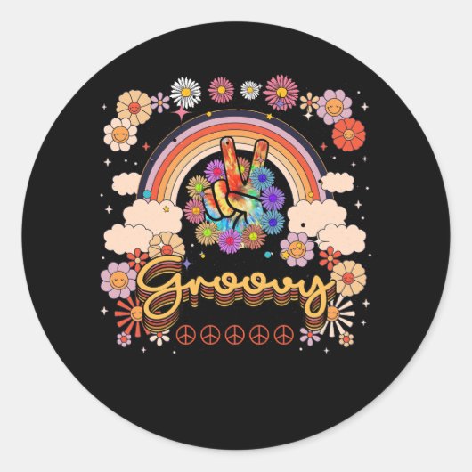 Groovy 70s絞り染めヴィンテージ70sレトロフラワーヒッピー ラウンドシール (正面)