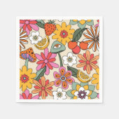 Groovy 70s、オレンジ、ピンク、グリーンフローラ スタンダードカクテルナプキン (正面)