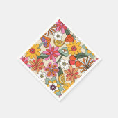 Groovy 70s、オレンジ、ピンク、グリーンフローラ スタンダードカクテルナプキン (角)