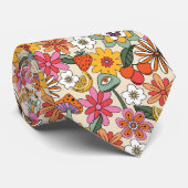 Groovy 70s、オレンジ、ピンク、グリーンフローラ ネクタイ (ロール)