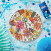 Groovy 70s、オレンジ、ピンク、グリーンフローラ ペーパープレート (パーティー)