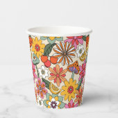 Groovy 70s、オレンジ、ピンク、グリーンフローラ 紙コップ (裏面)