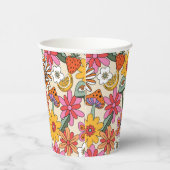 Groovy 70s、オレンジ、ピンク、グリーンフローラ 紙コップ (右)