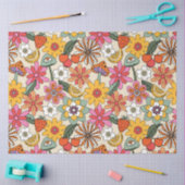 Groovy 70s、オレンジ、ピンク、グリーンフローラ 薄葉紙 (クラフト)