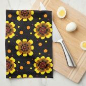 Groovy 70s Daisy Flower Power Pattern キッチンタオル (四つ折り)