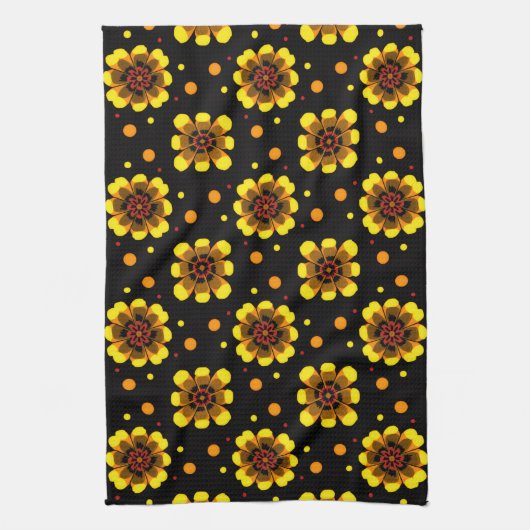 Groovy 70s Daisy Flower Power Pattern キッチンタオル (縦)