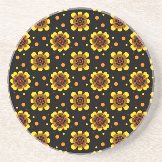 Groovy 70s Daisy Flower Power Pattern コースター (正面)