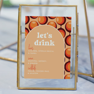 Groovy 70s Let's Drink's 結婚バーの看板 ポスター
