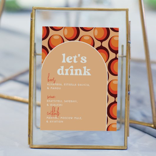 Groovy 70s Let's Drink's 結婚バーの看板 ポスター