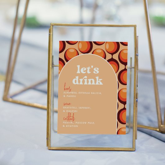 Groovy 70s Let's Drink's 結婚バーの看板 ポスター