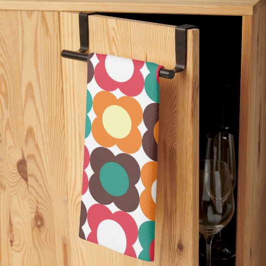 Groovy 70s Retro Flower Pattern | Bold Boho Floral キッチンタオル (三つ折り)