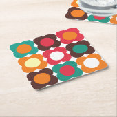 Groovy 70s Retro Flower Pattern | Bold Boho Floral スクエアペーパーコースター (アングル)
