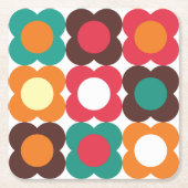 Groovy 70s Retro Flower Pattern | Bold Boho Floral スクエアペーパーコースター (正面)