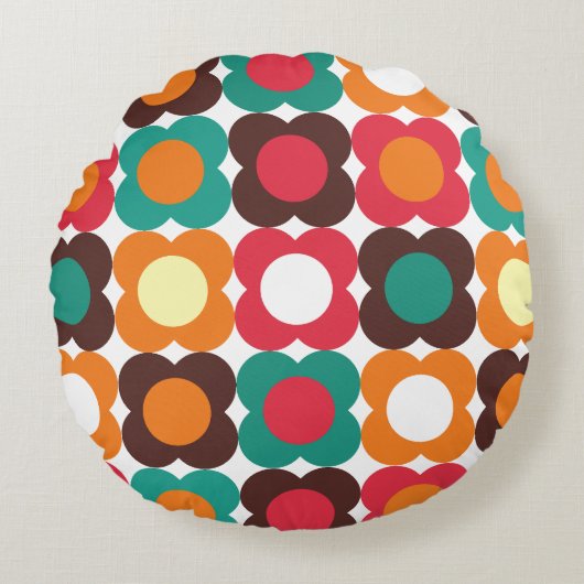 Groovy 70s Retro Flower Pattern | Bold Boho Floral ラウンドクッション (正面)