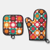 Groovy 70s Retro Flower Pattern | Bold Boho Floral 鍋つかみ&鍋敷きセット (正面)