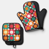 Groovy 70s Retro Flower Pattern | Bold Boho Floral 鍋つかみ&鍋敷きセット (正面/裏面)