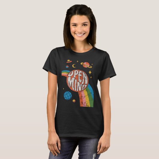 Groovy 70s Retro Hippie Vibes Rainbow Tシャツ (正面フル)