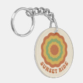 Groovy 70s Retro Sunset Ride Wavy Flower Aesthetic キーホルダー (正面左)