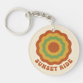 Groovy 70s Retro Sunset Ride Wavy Flower Aesthetic キーホルダー