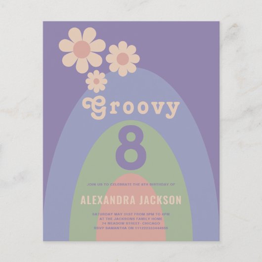 Groovy 8レトロ8th誕生日パーティー予算 チラシ (正面)