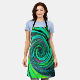 Groovy Abstract Retro Green and Magenta Swirl エプロン