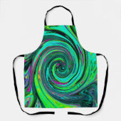 Groovy Abstract Retro Green and Magenta Swirl エプロン (正面)